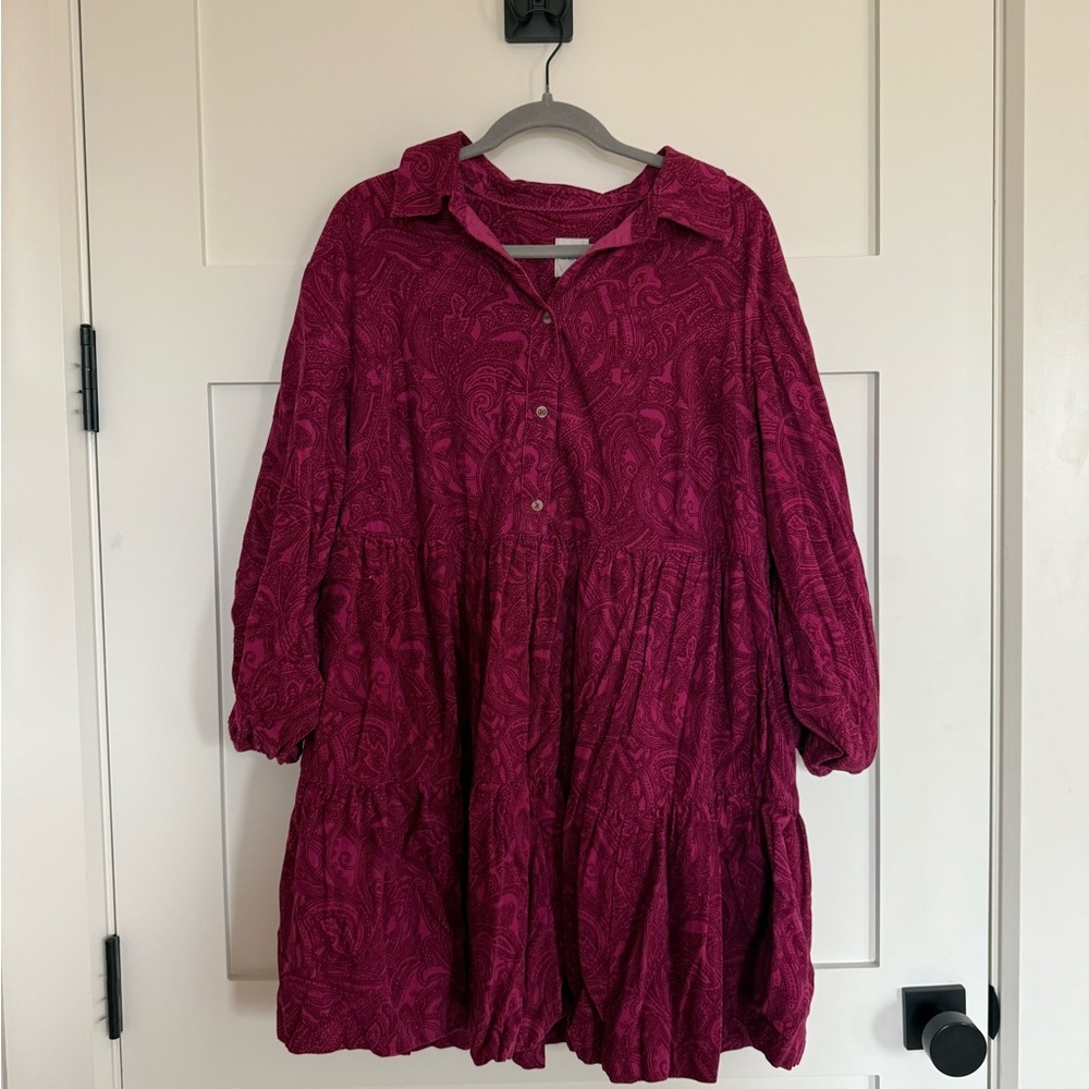 Anthropology Tiered Shirt Dress Mini Corduroy